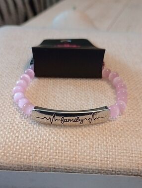paparazzi Pink Bead 'Family' Heartbeat Stretch Bracelet